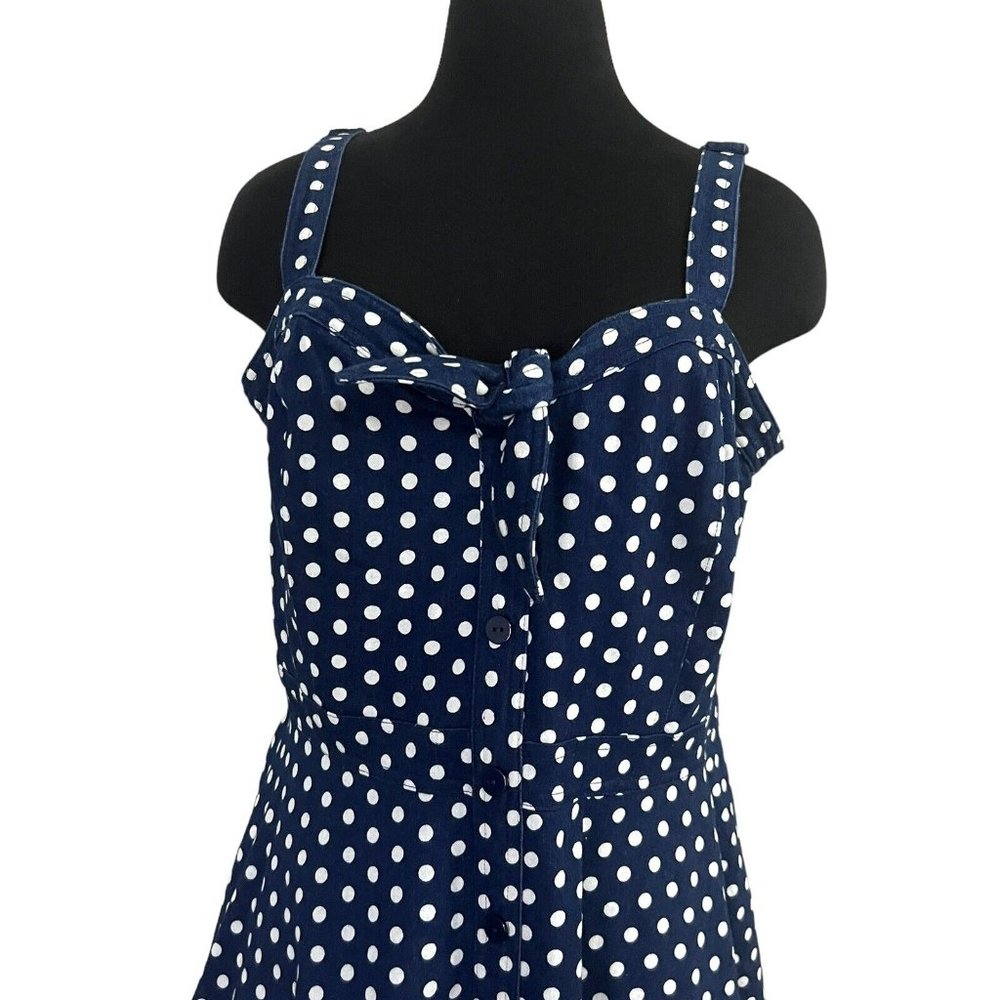 City Chic Polkadot Navy Denim Button A-line Dress Sleeveless Plus Size Small 16 - Picture 2 of 7